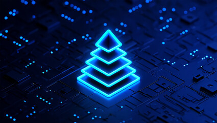 Glowing geometric tree on circuit board abstract blue