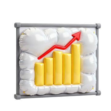 Balloon Framed Display With Bar Graph & Upward Arrow, Set Against Plain White Background &ndash; For Cheerful Finance-Themed Visuals, Marketing & Business Design Elements