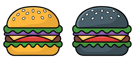 cartoon burger set vector illustration