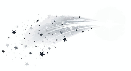 Abstract monochrome illustration of a shooting star with a sparkling glitter trail on a white background.