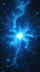 Fototapeta premium Cinematic cosmic background featuring blue glowing stars, stardust, and nebula dust symbolizing universe, exploration, space travel, and celestial beauty