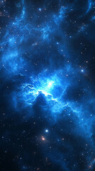 Fototapeta premium Cinematic cosmic background featuring blue glowing stars, stardust, and nebula dust symbolizing universe, exploration, space travel, and celestial beauty