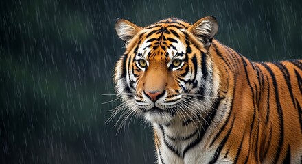 Fototapeta premium Tiger in rain, close-up portrait