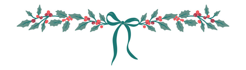 Christmas evergreen garland with berries vector line art, clipart illustration with isolated on white background. © Tetiana Komarytska