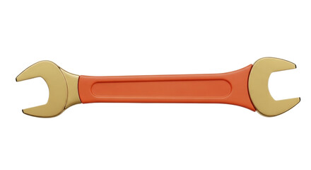 Isolated golden wrench on a orange handle repair tool, mechanical equipment equipment stock