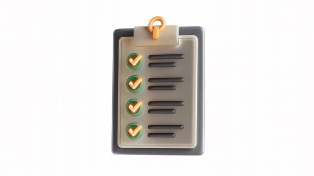 A 3D illustration of a checklist with checkmarks on a clipboard against a white background.