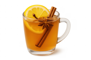 Hot toddy drink with lemon, cinnamon, star anise