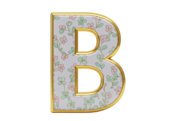 Isolated 3D rendering of decorative floral letter B in gold for spring concepts