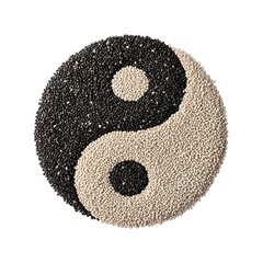 Yin Yang Symbol Made from Black and White Chia Seeds, a Superfood for Balance and Wellness, Isolated on White Background
