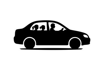Family traveling together in a car silhouette profile  