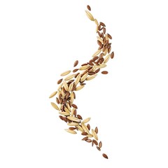 Flying Oat Groats and Flax Seeds, a Superfood Mix for Gut Health, Isolated on White Background
