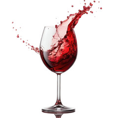 Red wine splash in a glass isolated on transparent background, a close up shot