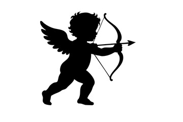 Silhouette of a playful cherub holding a bow and arrow  