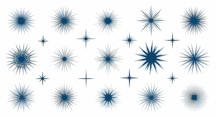 Collection of various starburst designs, showcasing different shapes and radiating patterns on a white background.