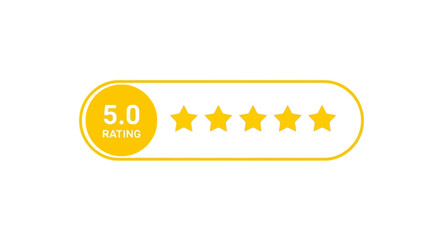 A graphic showing a 5-star rating with a yellow background and stars.