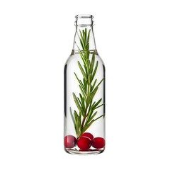 Herbal Infused Water with Rosemary and Cranberry in Glass Bottle, a Natural Detox Tonic Isolated on White Background

