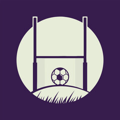 Rugby goalposts with ball on field grass simple icon sports graphic design