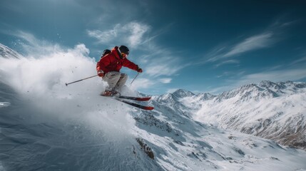 a skier is jumping in the air on a snowy mountain