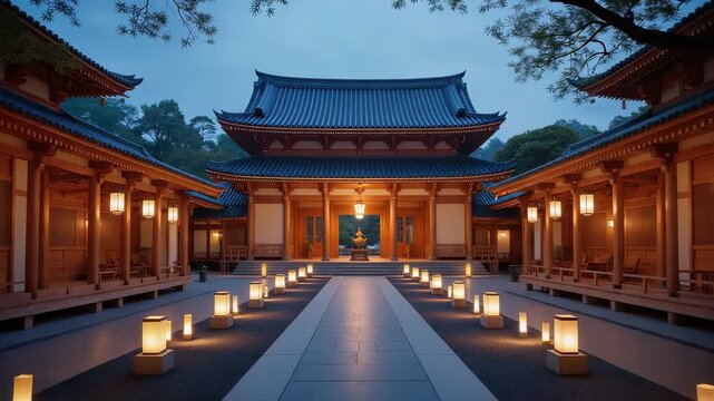 Oriental Courtyard Video – Evening Atmosphere with Glowing Lanterns and Traditional Architecture for Luxury Travel Content and Meditation Backgrounds