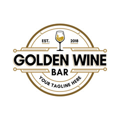 Wine bar and restaurant logo. Circular vintage frame. Antique round badge template.