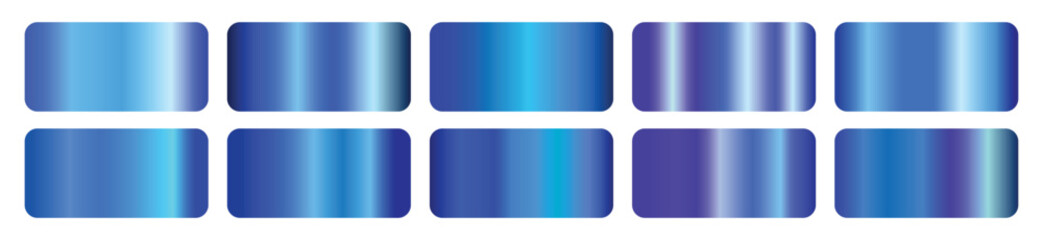 Obraz premium Vector collection of blue metallic gradients. Blue swatches collection. Texture surface blue gradient on white background.