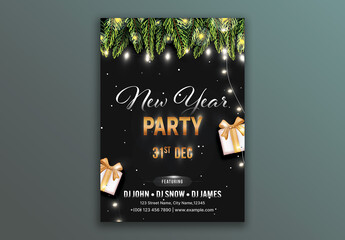 Editable New Year’s Eve Party Flyer Template with Event Details in White and Golden Theme.