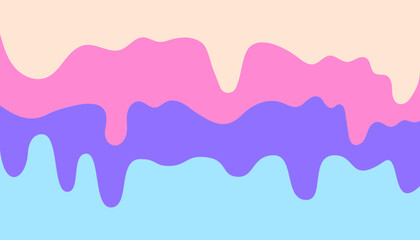 Three layers of pastel colored candy or ice cream drip. Sweet dessert border with melted flowing icing. Cream, pink and blue liquid glaze