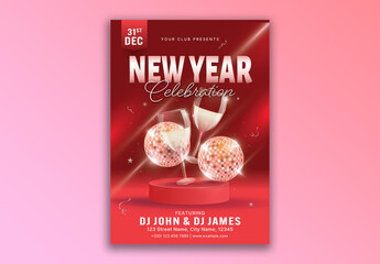 Editable New Year Party Flyer Template with Event Details in Black Theme.