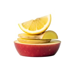 Fresh Apple, Ginger, and Lemon Stack, Ingredients for Detox Tonic and Wellness Shot, Isolated on White Background
