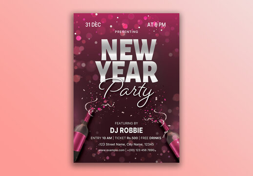Editable New Year Night Party Flyer Template with Event Details.