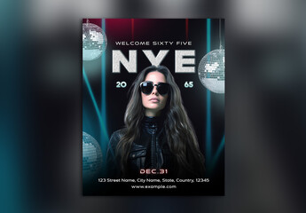 NYE Celebration Social Media Post with Attractive Woman Photo and Event Details, Editable Design.