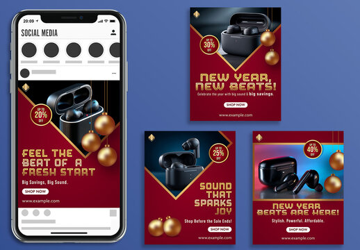 New Year New Deals Promotional Social Media Banner with Shopping Theme for Advertisements.