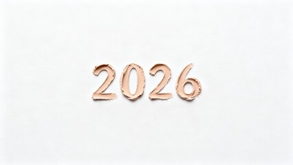 number 2026 in peach, with textured, 3D effect, dominates white background, conveying hopeful, celebratory mood, possibly associated with New Years Eve, joyful future, fresh start, optimism