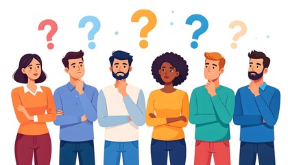 People with question marks thinking and confused
