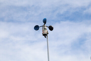 Anemometer Wind Speed Sensor Against Cloudy Blue Sky Measuring Air Velocity