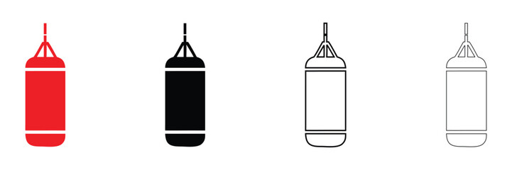 punching bag vector icon, train boxing Bag fitness equipment vector, silhouette and line art