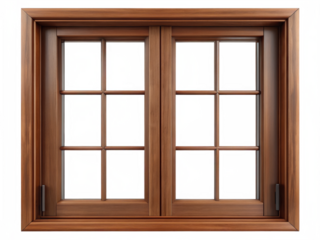 Wooden window frame isolated on transparent background, perfect for home decoration
