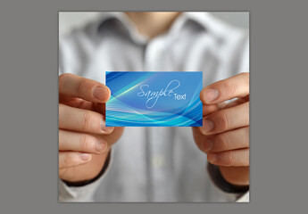 Hands Holding Editable Business Card Mockup.