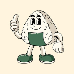 Mascot Cartoon onigiri Vector illustration hand drawn