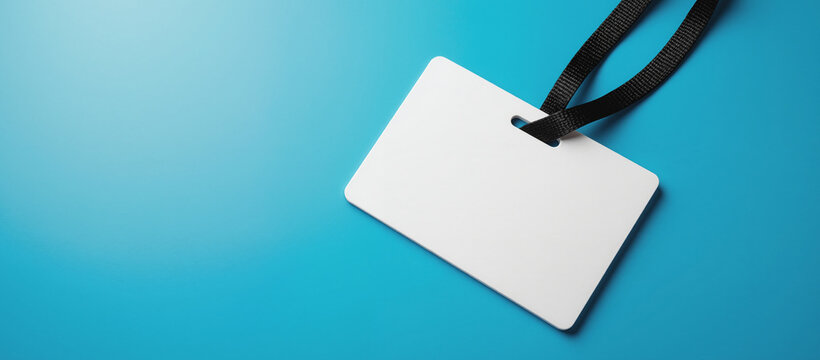 Blank Name Tag with Lanyard - White Identification Card on Blue Background for Youth Volunteering, Community Events, and International Youth Day Conferences
