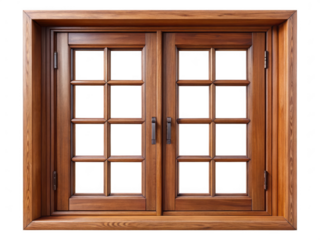 Wooden window with a grid pattern isolated on transparent background