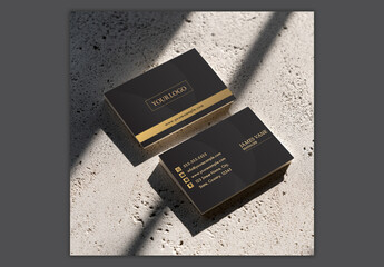 Stacked Business Cards Mockup on Concrete Background.
