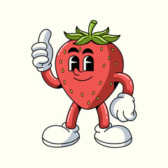 Mascot Cartoon strawberry Vector illustration hand drawn