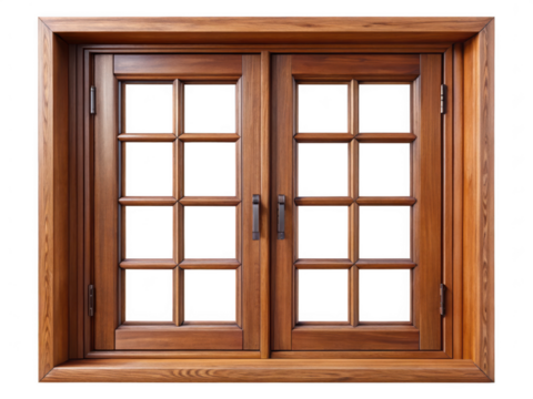 Wooden window with a grid pattern isolated on transparent background