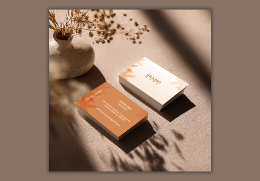 Stacked Business Cards Mockup and Plant Pot.