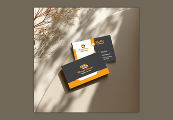 Editable Business Cards Mockup on Beige Surface.
