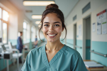 Female Healthcare Interpreter – Smiling Professional in Hospital Setting for Medical Communication, Inclusive Healthcare, and International Day of the Deaf Awareness