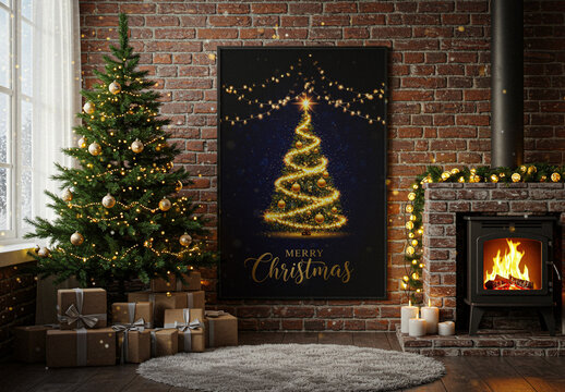 Wall Mounted Christmas Frame Mockup