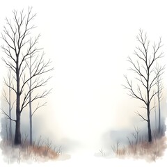 Watercolor Border Featuring Delicate Winter Forest Trees  
