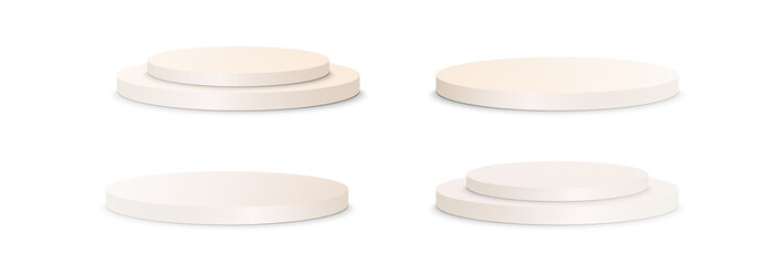 Podium, empty pedestal with light for awarding, prize giving, honor vector png. A stage display case for displaying cosmetics or other products. Product advertising stand.